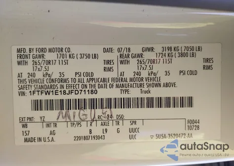 2018 Ford F-150 Xl from USA, damaged, VIN 1FTFW1E18JFD71180